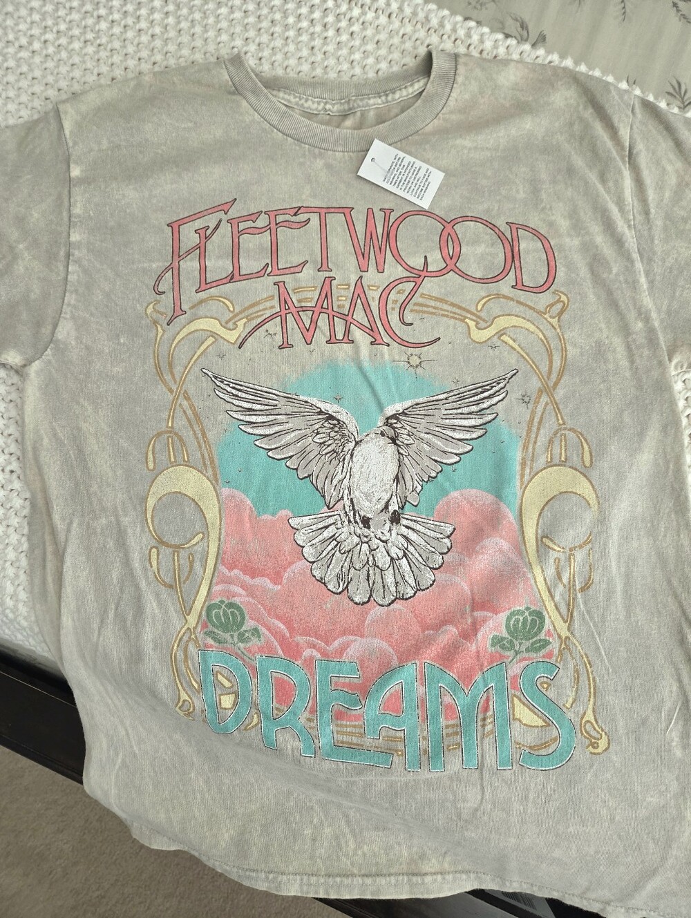 Fleetwood Mac Dreams T Shirt Dove Pink Logo Tan Gray Acid Wash